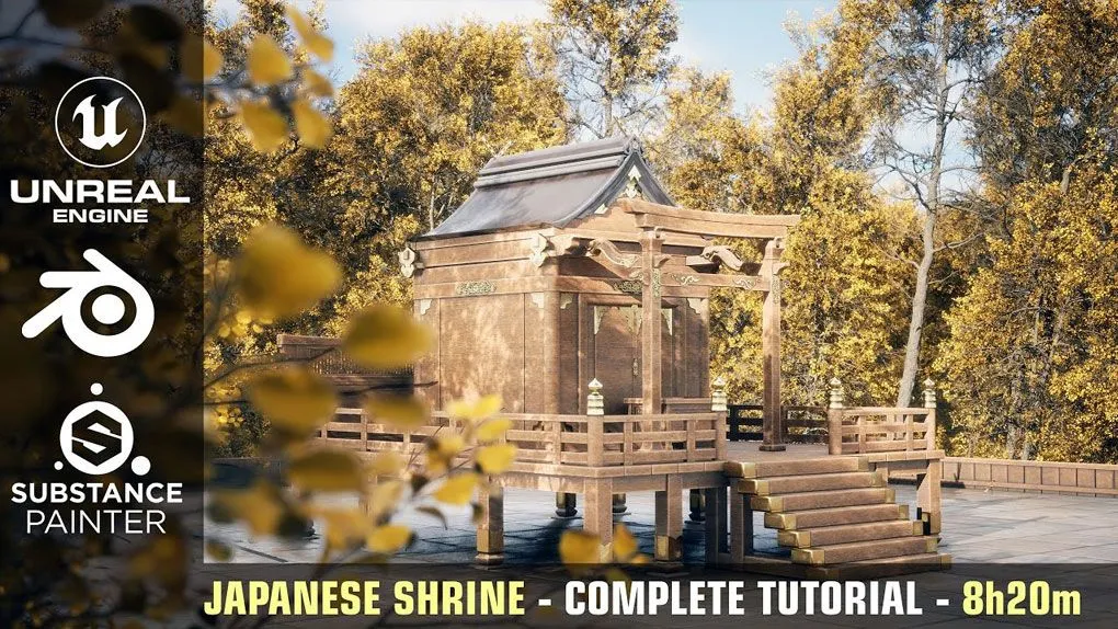 UE5虚幻引擎神社游戏环境场景制作视频教程 中文字幕 Shrine Environment in Unreal Engine 5