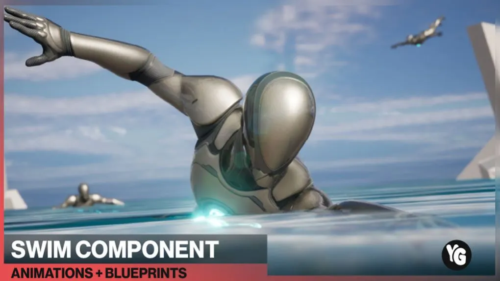 150组人物角色游泳动画Unreal Engine游戏素材资源 Swim Component : 150 Animations + Blueprints