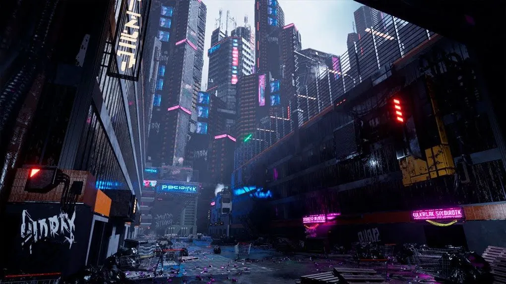 赛博朋克城区环境场景建筑景观UE游戏素材 Cyberpunk Outskirts