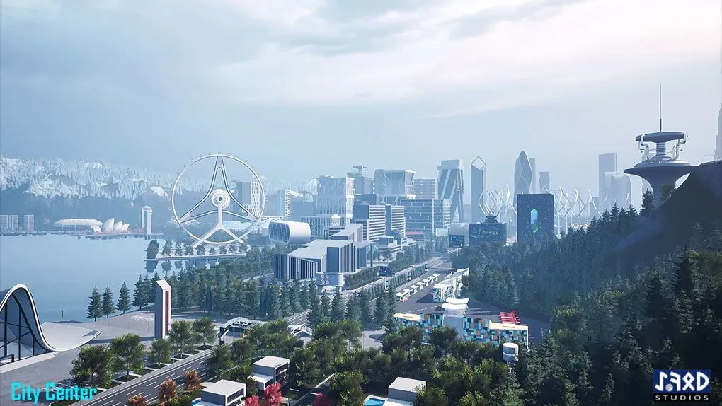 未来派湖泊现代城市环境场景UE游戏素材 A Futuristic City - LAKE TOWN