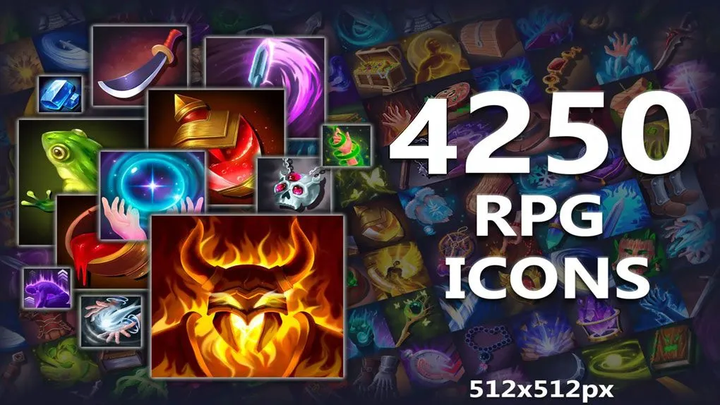 3700个RPG游戏物品头像装备等图标Unity游戏素材资源 3700 Fantasy RPG Icons Pack