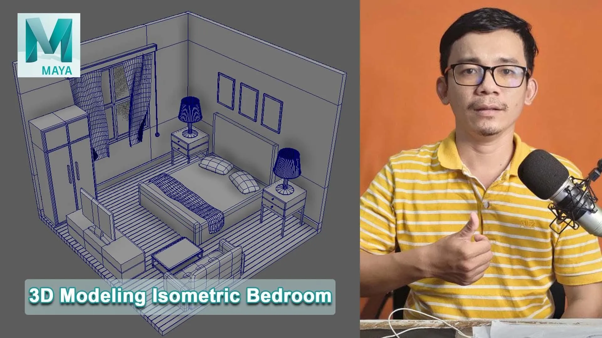 Maya家居卧室实例制作训练视频教程 3D Modeling Isometric Bedroom in Maya