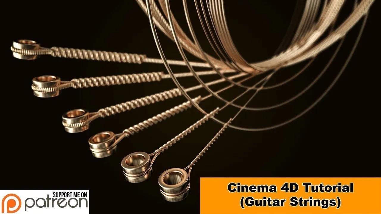 C4D吉它琴弦建模材质渲染视频教程 Guitar Strings Cinema 4D Tutorial
