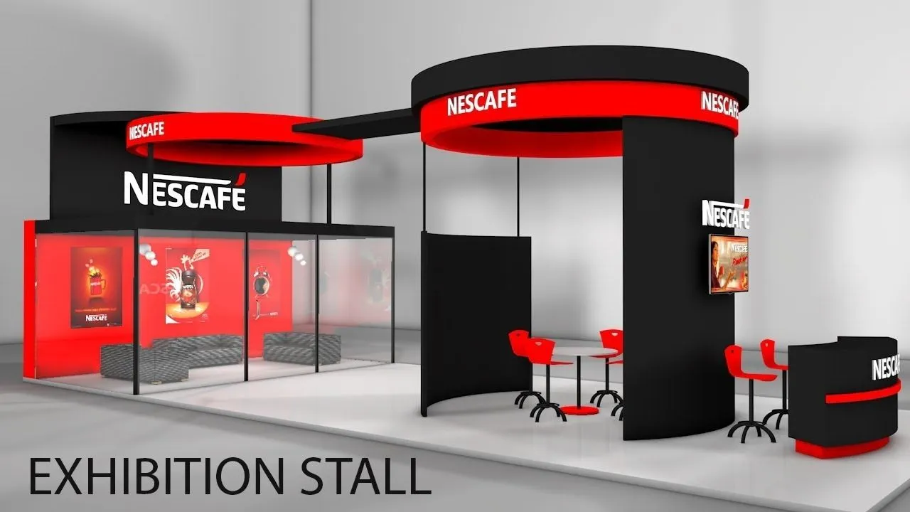 C4D雀巢咖啡展览馆建模材质渲染视频教程 Exhibition Stall Modeling Cinema 4D Tutorial
