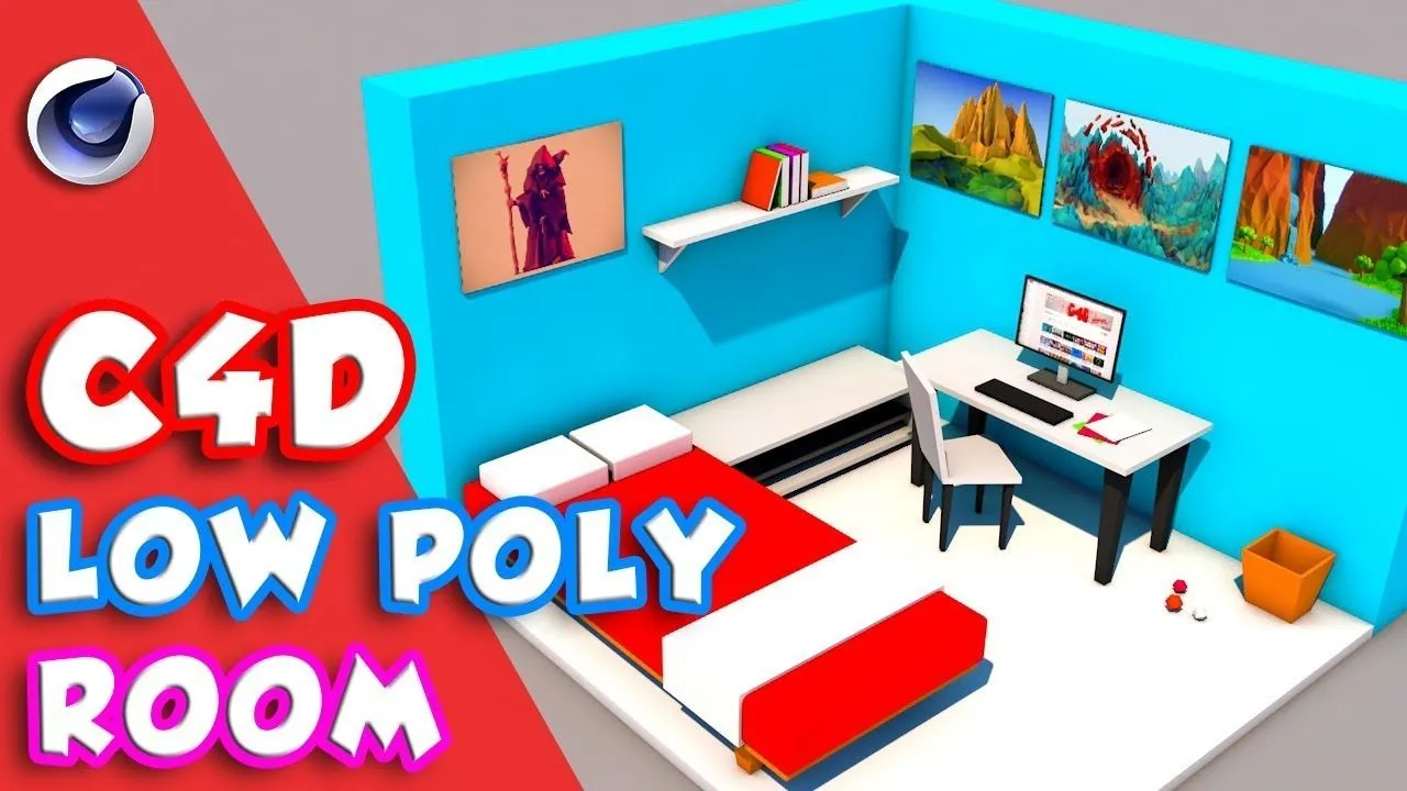 C4D卧室建模动画材质渲染视频教程 Low Poly Room Modeling Cinema 4D Tutorial
