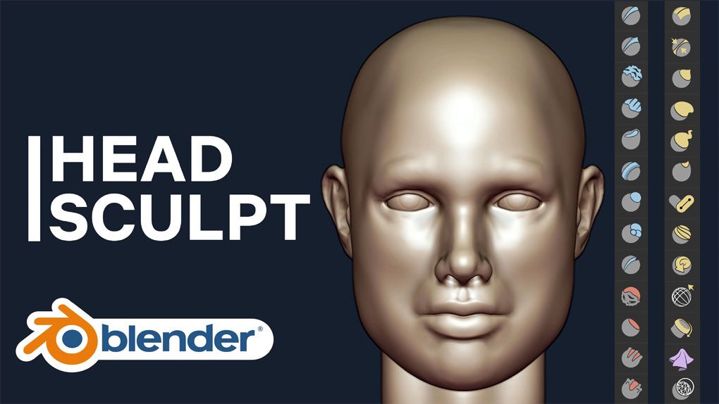 Blender人物头部数字雕刻技术训练视频教程 Sculpting Human Head In Blender For Beginners