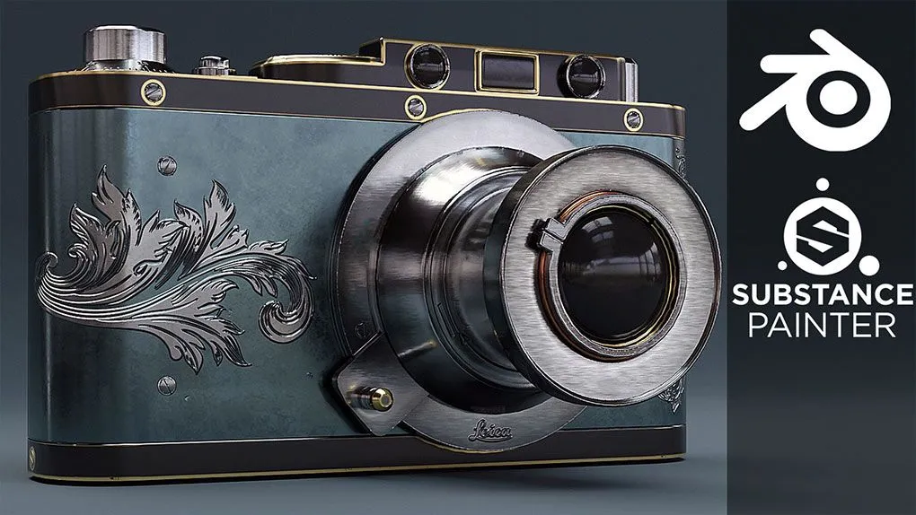 Blender和Substance Painter复古相机完整制作流程视频教程 Create a Vintage Camera Prop in Blender and Substance Painter