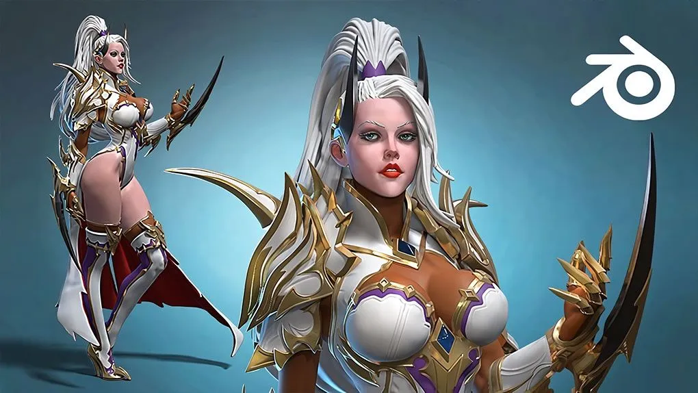 Blender女刺客游戏角色完整制作工作流程视频教程 3D Female Armored Assassin in Blender course