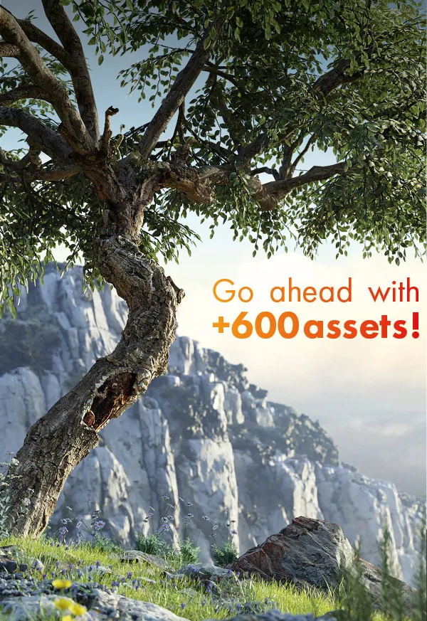 Blender植物资产库！一键生成600+花草树岩石藤蔓盆栽！