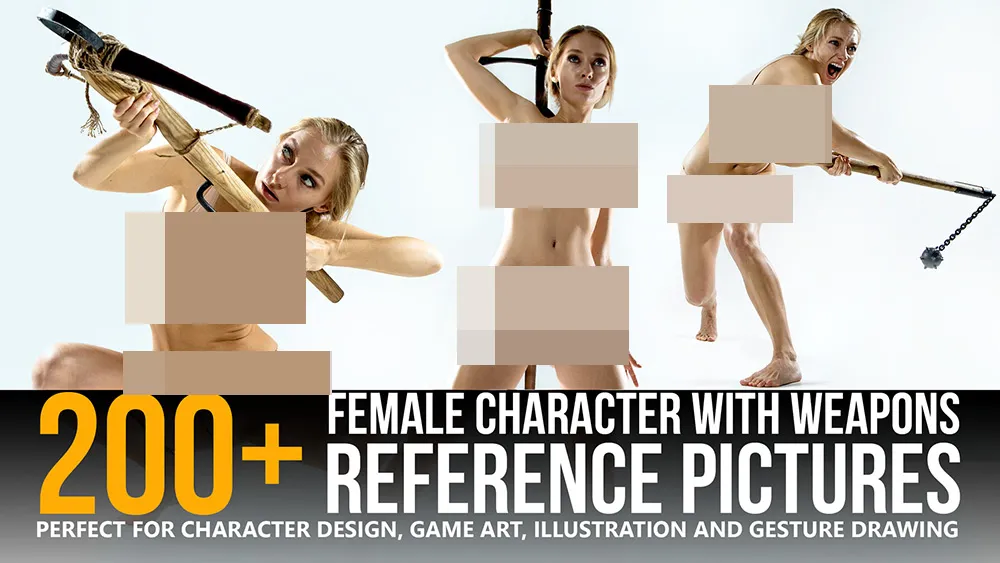 200张各种使用武器女性艺术姿势造型高清参考图合集