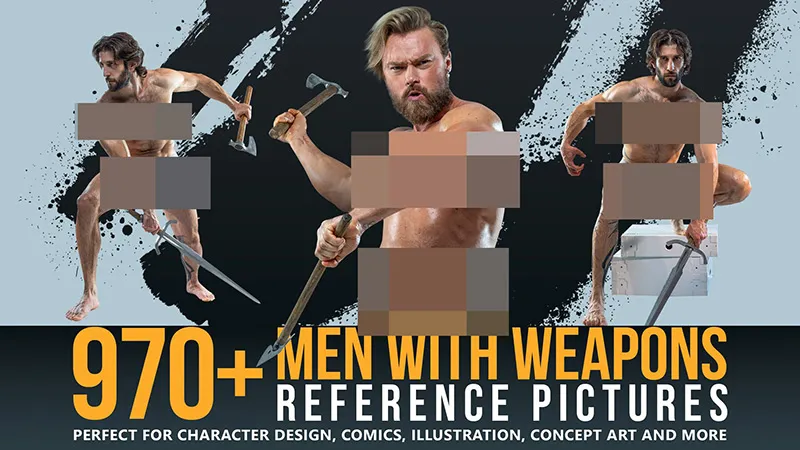 970张男性手持冷兵器武器战斗艺术姿势造型高清参考图合集