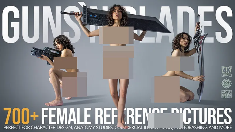 700张女性手拿巨刀加特林艺术姿势造型高清参考图合集