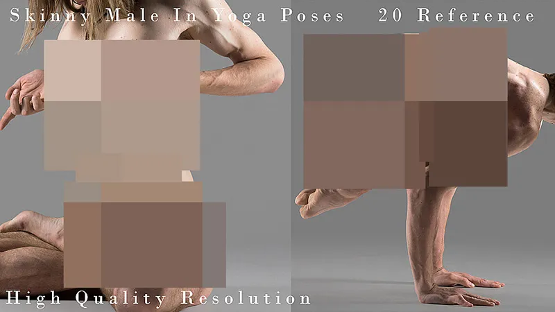 20张消瘦男性瑜伽运动姿势造型高清人体参考图合集