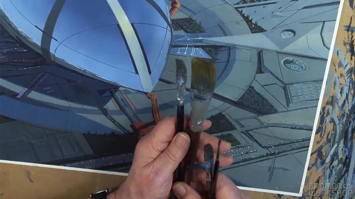 未来派科幻飞行器与场地环境传统手绘实例训练视频教程 AIRSHIP ARRIVAL