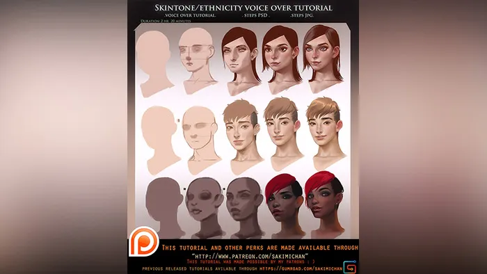 各种肤色种族人物角色头像数字绘画训练视频教程