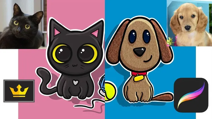 平面卡通可爱宠物数字绘画教程 Drawing Cute Pets in Procreate