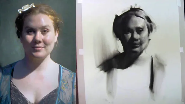 炭笔大面积快速上色写实人像素描传统手绘视频教程