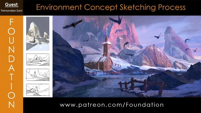 雪山小屋概念艺术环境草图数字绘画教程 Environment Concept Sketching Process with Fernanders Sam