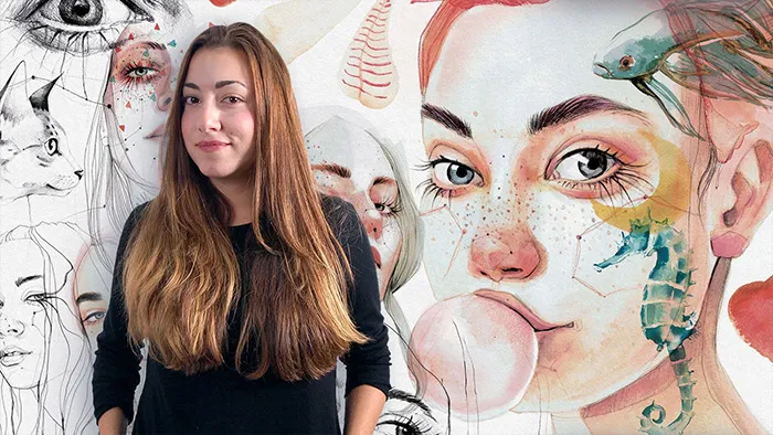 绘制水彩画插图肖像转换数字电子传统手绘实例训练教程 Illustrated Portrait in Watercolor