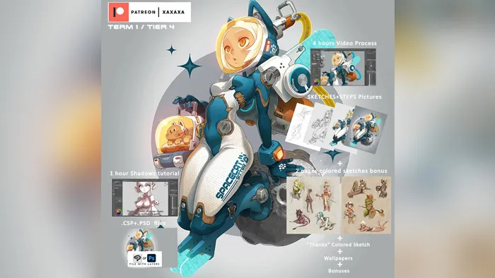 太空美少女与光影知识数字绘画技术训练视频教程 Patreon TERM 01 / TIER 4 : SpaceGirl + Shadow tutorial