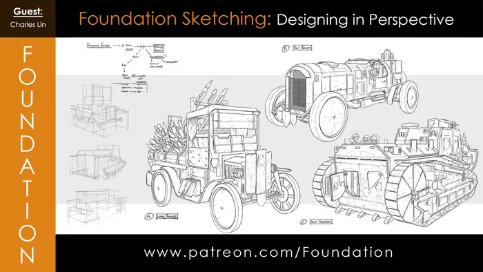 Charles Lin画师机械交通工具汽车透视设计视频教程 Foundation Art Group: Foundation Sketching - Designing in Perspective with Charles Lin