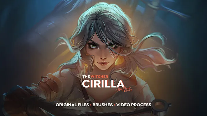 Dzikawa画师《巫师》游戏角色数字绘画视频教程 附笔刷 Cirilla the Witcher Fanart. Complete process + Brushes + Extras