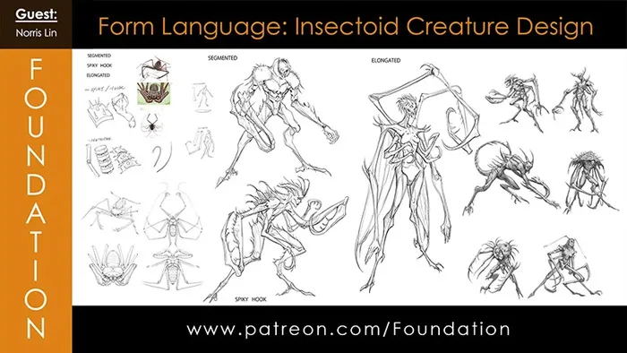Norris Lin画师昆虫类生物设计数字绘画视频教程 Foundation Art Group - Form Language: Insectoid Creature Design with Norris Lin