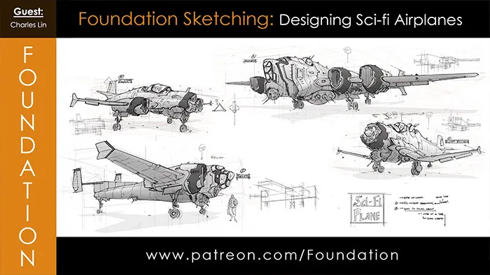 Charles Lin画师科幻飞机绘画设计视频教程 Foundation Art Group: Foundation Sketching - Designing Sci-Fi Airplanes with Charles Lin