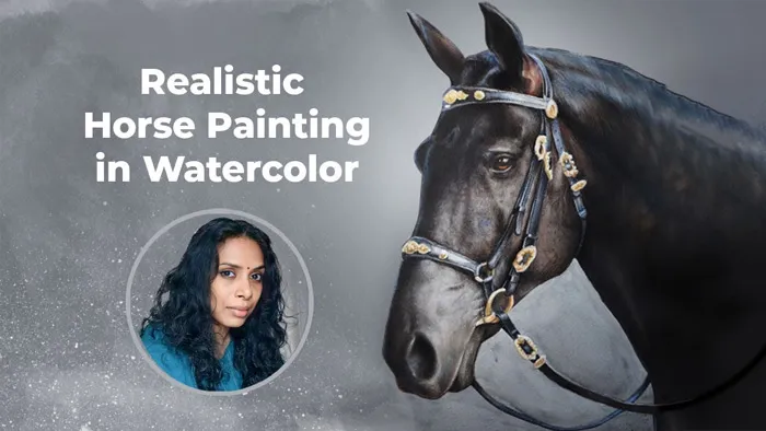 逼真马匹骏马水彩画绘画技法视频教程 An Elegant Realistic Horse in Watercolor Painting