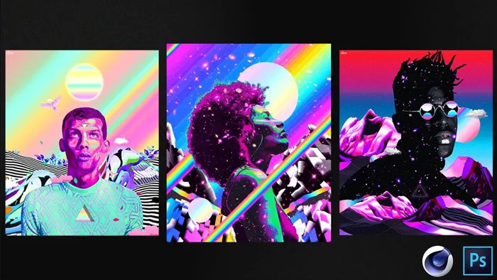 PS与C4D制作超酷彩色海报视频教程 Create a colorful Abstract Poster using Cinema4D and Photoshop