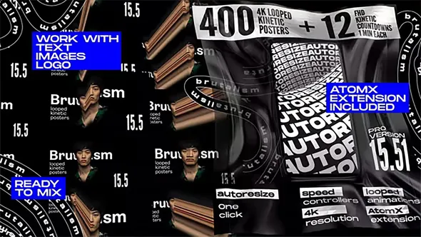 400多种无缝循环动画创意动态文字排版海报效果AE脚本预设包 Seamless Loop Kinetic Posters v15.51