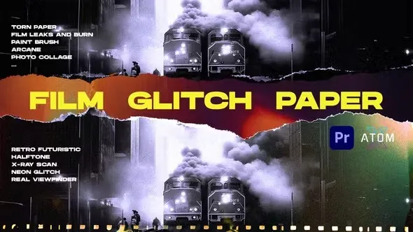 160组复古电影胶片故障纸张撕裂拼贴定格转场动画PR脚本预设 Premiere Pro Transitions by whiterecord | Film, Glitch, Paper