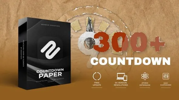 300组复古数字倒计时剪贴画定格贴纸动画AE脚本预设 Countdown Paper