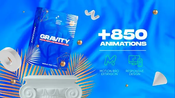 850组社交媒体创意文字标题时尚排版栏目宣传动画AE脚本预设 Gravity | Social Media and Broadcast Pack