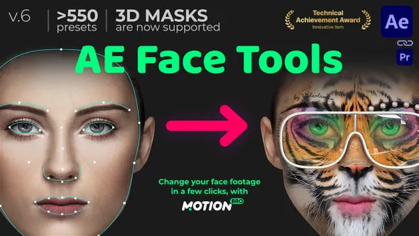 AE Face Tools v6.0.1 人脸面部追踪合成表情丑化换脸化妆美颜工具AE脚本预设