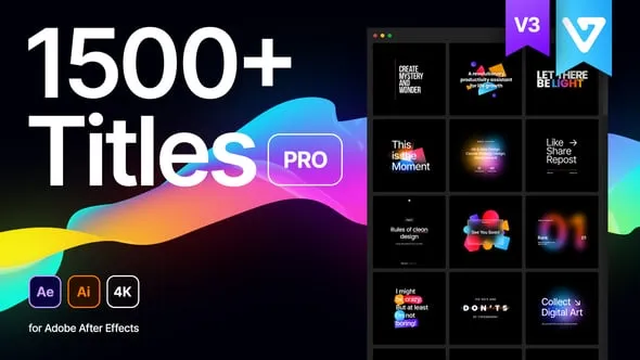 1500个现代字幕条标题呼出线文字排版动画AE脚本预设 Titles Pro V3 + Ai源文件