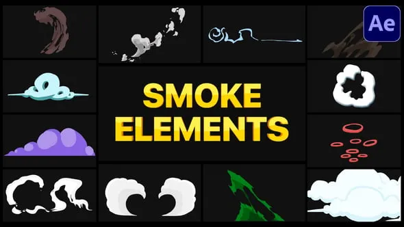 12个卡通烟雾元素手绘MG图形动画AE脚本预设包 Smoke Elements Pack | After Effects
