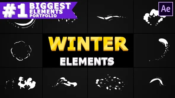 12个卡通冬季元素包冬天雪花元素图形动画AE脚本预设包 Winter Elements Pack | After Effects