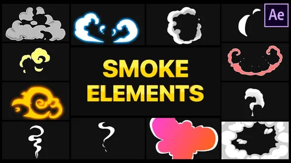 12个卡通烟雾元素爆裂灰尘图形动画AE脚本预设包 Smoke Elements | After Effects