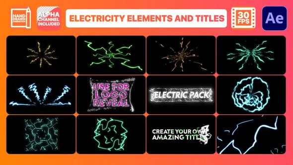 15个卡通能量闪电发光手绘电元素和标题元素动画AE脚本预设包 Electricity Elements And Titles | After Effects