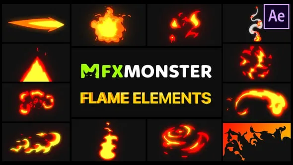 12个卡通火焰燃烧元素MG动画视频素材AE脚本预设包 Flame Elements | After Effects
