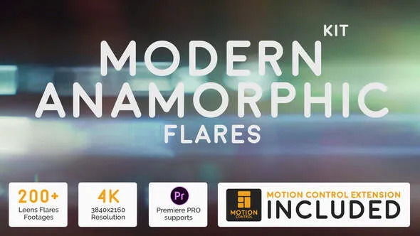 198组镜头光晕变形耀斑4K分辨率叠加视频素材AE脚本预设包 Modern Anamorphic Flares Kit