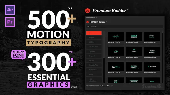 800组时尚创意文字标题动画字幕条动画模板AE/PR模板+脚本预设 Motion Typography v5