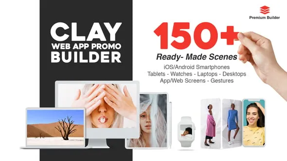 150种三维平板电脑手机手表APP界面宣传展示介绍动画AE脚本/模板 Clay Web App Promo Builder