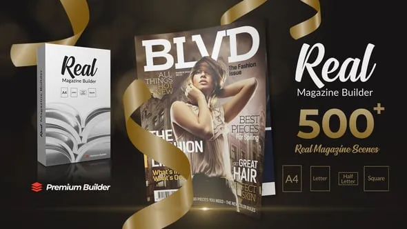 500种真实三维书籍杂志图文排版介绍宣传册动画AE脚本/模板 Real Magazine Builder for Element 3D