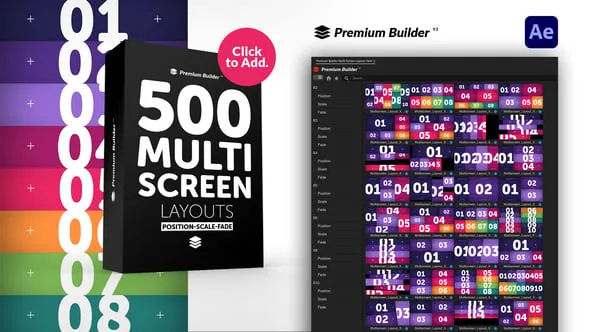 500个多画面网格组合动态视频分屏展示特效AE脚本预设 Multi Screen Layouts Pack