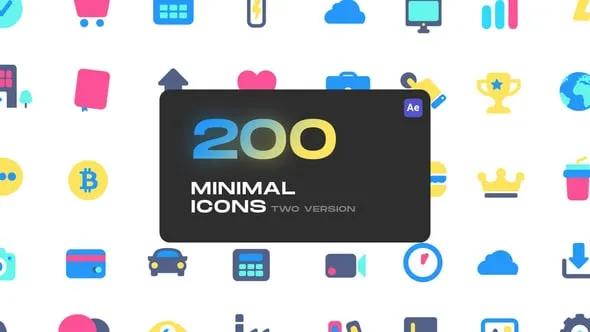 200个迷你可爱彩色实用图标动画AE脚本 Cute Minimal Icons