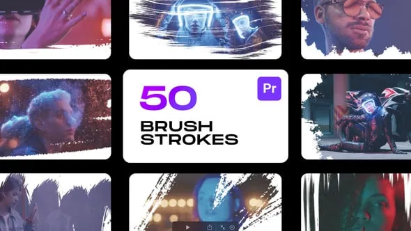 50种精美笔刷涂抹遮罩边框动画PR脚本 Brushstrokes for Premiere Pro
