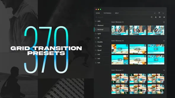 370种创意多画面网格分屏动态组合切换转场过渡预设AE脚本 Grid Transitions
