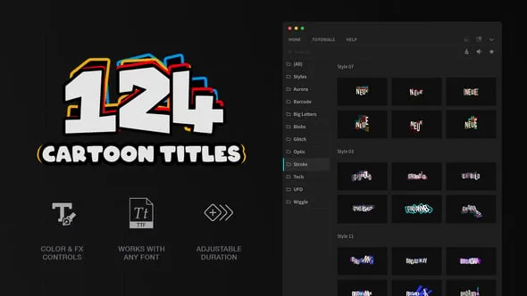 124组创意卡通多彩文字标题动画预设AE脚本 Cartoon Titles